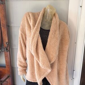 Lucky Brand Soft Cream Teddy Jacket Drape Waterfall Fleece Wrap